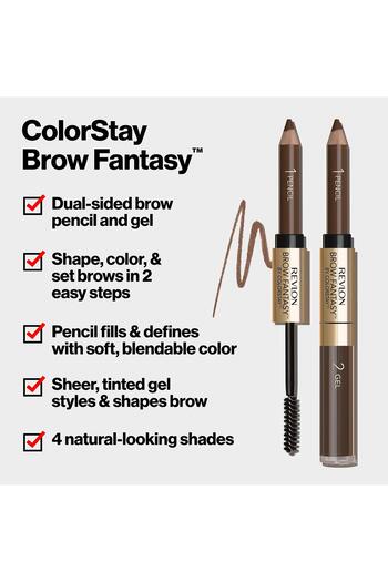 Revlon Eyebrow Gel & Pencil, ColorStay Brow Fantasy 2-in-1, Longwearing, 106 Dark Brown, 0.04 Oz