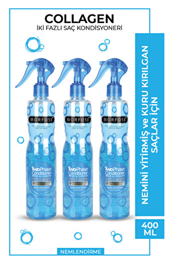 Morfose Double Phase Collagen Containing Blow Dry Water 400 ml - Dry Fragile Hair 3 Pieces