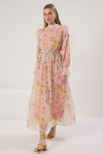 Trendyol Modest Mehrfarbiges, mit Chiffon gefüttertes, gewebtes Blumenkleid TCTSS25EB00097
