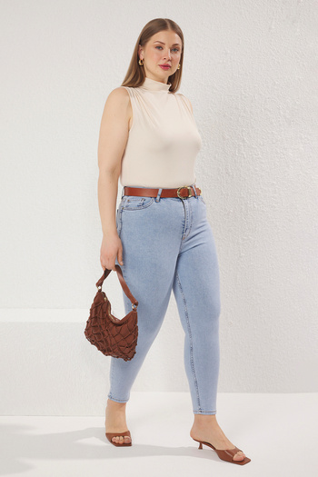 Trendyol Curve Blugi skinny elastici cu talie înaltă albastru TBBSS25CJ00016