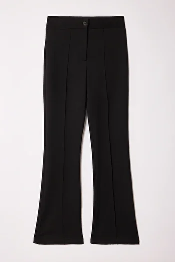 Edit by Trendyol Black Narrow Fit Ribbed Button Zip Stretchy Knitted Trousers Tedss25Pl00002