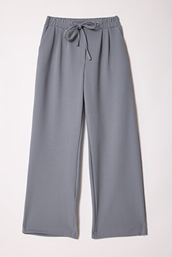Edit by Trendyol Gray Straigth/Straight Cut Knitted Trousers with Belt Tedss25Pl00003