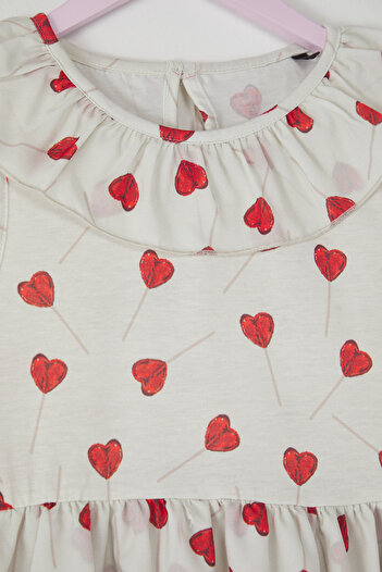 TRENDYOLKIDS Ecru Midi Heart Knitted Dress Tkdss25El00066
