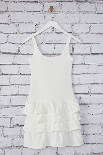 Trendyol Collection White Plain Flounces / Ruffles Mini Stretchy Knitted Dress Twoss25El00388