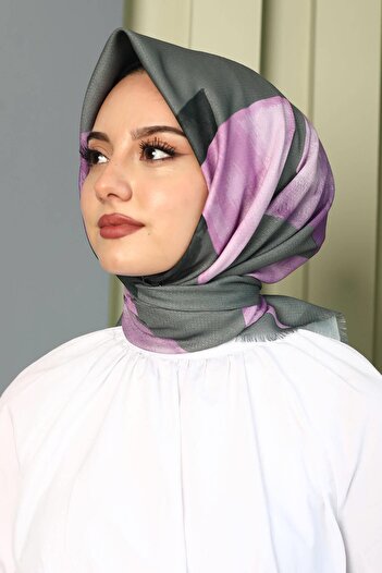 AFVENTE Purple Triangle Patterned Cotton Scarf