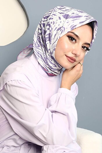 AFVENTE Purple Patterned Wavy Soft Cotton Scarf