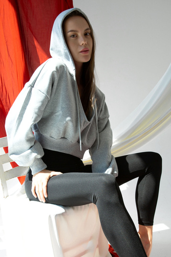 Clu Gray Hooded Crop Sweatshirt