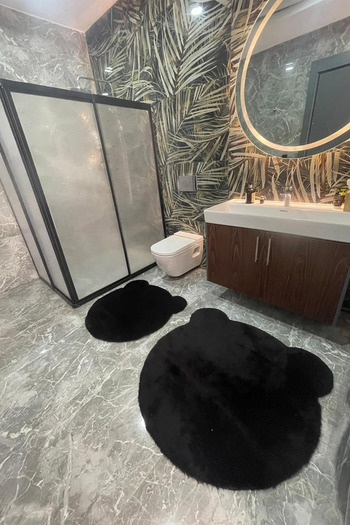 tropikal home 2 Pieces Cute Bear Figure Post Bathroom Set Toilet Set 80X80 and 100X100