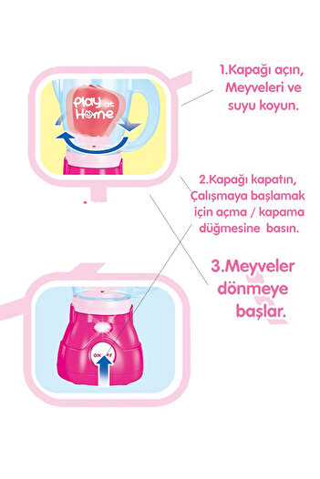 Toyaş Işıklı Aksesuarlı Gerçekçi Hareketli Blender Pembe Meyveli Oyuncak Pilli Kız Oyuncak Mutfak Seti