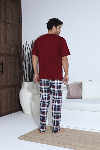 CALİA Men's Summer Short Sleeve Combed Cotton Single Jersey Pajamas Set