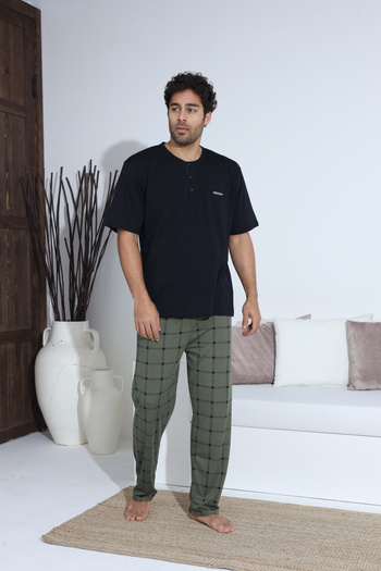 CALİA Men's Summer Short Sleeve Combed Cotton Single Jersey Pajamas Set