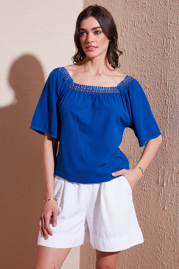 Lela Laced Regular Fit Square Neck Blouse Bluz 5869003