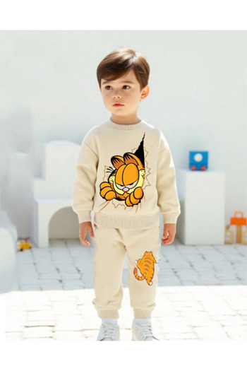 bebekpare Beige Bottom Top Set - Garfield Motif Boys Fashion
