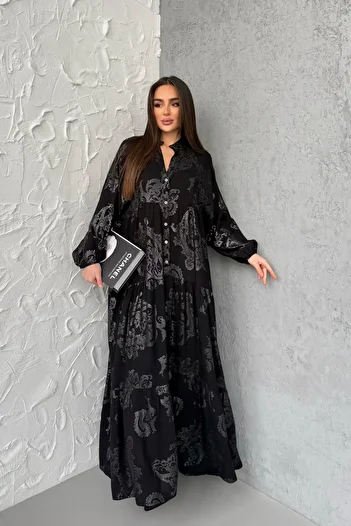 ASEDE Φόρεμα από 100% βισκόζη Bohemian Alaçatı Φόρεμα με κουμπιά βισκόζης Κατάλληλο για Φόρεμα Χιτζάμπ