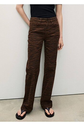MANGO Woman Zebra Print Straight Cut Jeans