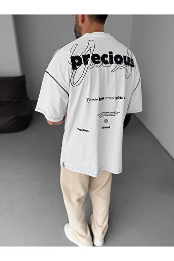 BYBASICMAN White Precious Printed Oversize T-Shirt Jj-177