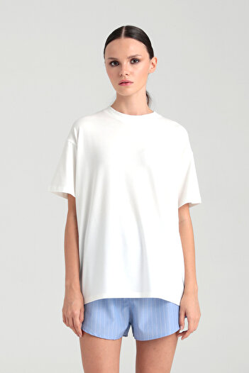 SHEISMONO Ultra Soft Kısa Kollu T-shirt Ekru