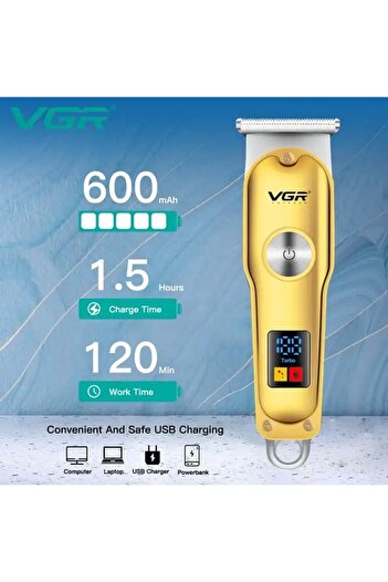 VGR V-290 Altın T Bıçak Sıfır Kesim Lcd Ekran Şarjlı Tıraş Makinesi