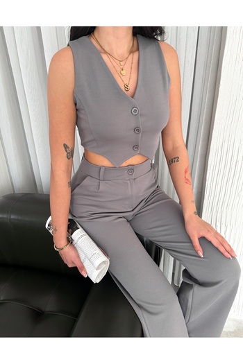 02Lady Fashion Crepe Vest and Trousers Set