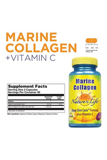 Nature's Life Natures Life Marine Collagen + Vitamin C | Deep Skin Care | 30 Servings, 60 Caps