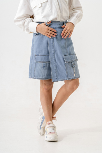 GİYİCEM TEKSTİL Fusta scurtă din denim cu dungi pentru fete