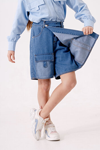 GİYİCEM TEKSTİL Fusta scurtă din denim cu dungi pentru fete 2875