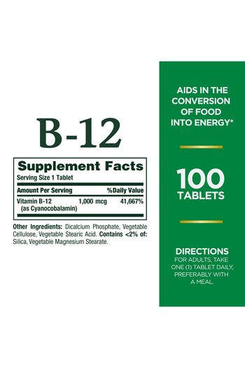 Nature's Bounty Vitamin B-12 1000 mcg, 100 Count
