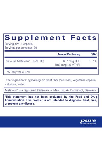 Pure Encapsulations Folate 400 | Metafolin L-5-MTHF Supplement for Cardiovascular, Cellular & Neural Health* | 90 Caps