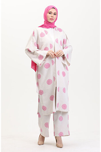 sefamerve Patterned Kimono Set Cream-Rose-Dry 14935-01