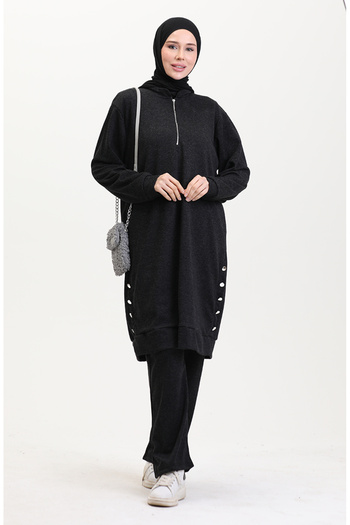 sefamerve Ecrin Fabric Tunic and Pantalon 0554-02 Anthracite Double Set