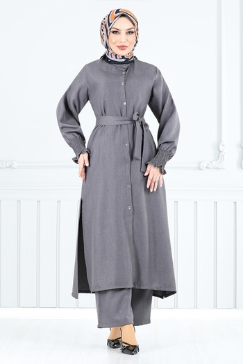 ModaMerve 809Ozr1047-M Anthracite Double Suit for Detailed Belt
