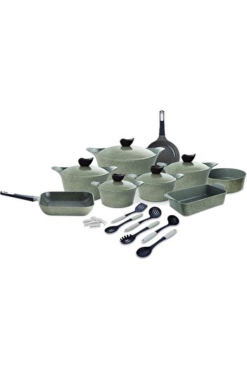 NEOFLAM Aeni,cooking Set,24pcs,cast Aluminum,nonstick Coating,suitable For All Stove,gray Marble.
