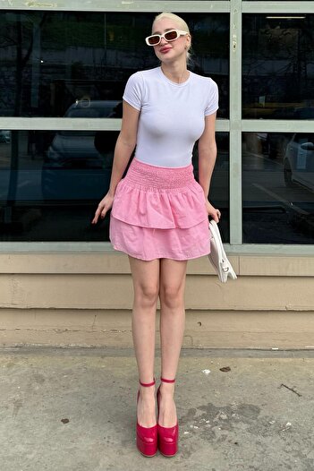 Madmext Pink Mini Layered Skirt Mg2337