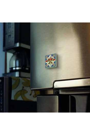 Sadrazam Ottoman Iznik Tile Pattern Printed Natural Stone Magnet 5X5 Kd-39