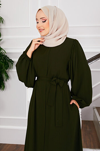 EBRUTESETTÜR Μπαλόνι μανίκι με ζώνη μέσης Hijab Ferace