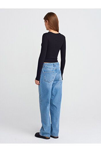Dilvin 71785 Pantaloni din denim cu picior tub din țesătură groasă-albastru