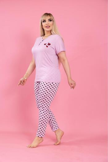 MEBA Women's Large Size Lapel Button Short Sleeve Viscose Combed Cotton Mother Pajamas Set