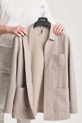 Frappoli Lores Erkek Stone Astarsız Pamuk Karışımlı Esnek Kumaş Overshirt İlkbahar-Yaz Spor Ceket