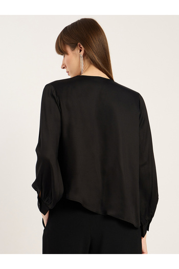 Femmella By Styli Satin Cowl Neck Asymmetrical Hem Top