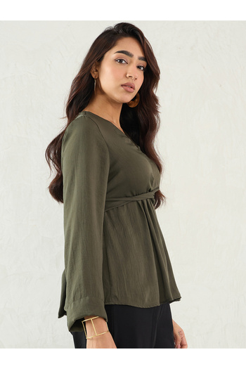 Femmella By Styli V-Neck Front Twist Detail Satin Top