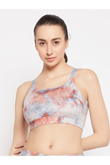 Clovia By Styli Tie and Dye Print Medium Impact Padded Sports Bra with Removable Cups