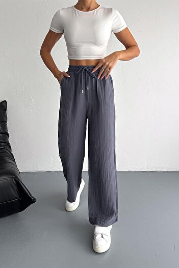 İstangül Butik Cotton Muslin Fabric Tassel Loose Leg Trousers