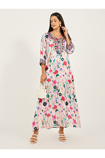 Maxim Creation By Styli Printed Stain Embroidered A-Line Kaftan