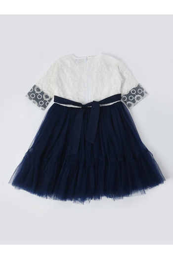 Bella Moda By Styli Floral Applique Mesh Insert Dress