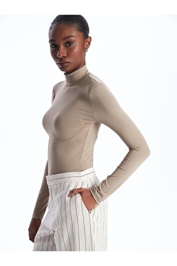 LC Waikiki Women's Stand Collar Plain Long Sleeve T-Shirt (S4)
