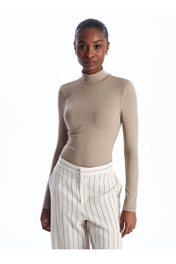 LC Waikiki Women's Stand Collar Plain Long Sleeve T-Shirt (S4)
