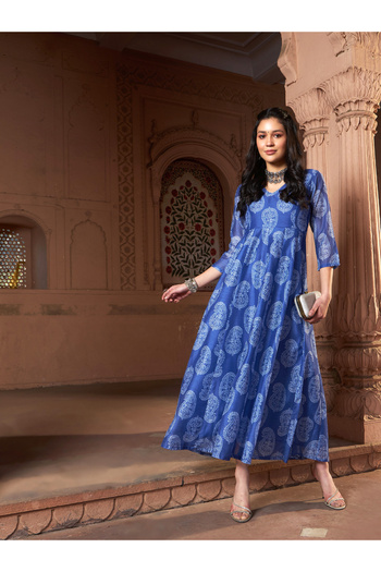 Sassafras By Styli Chanderi Paisley Print Anarkali Maxi Kurta