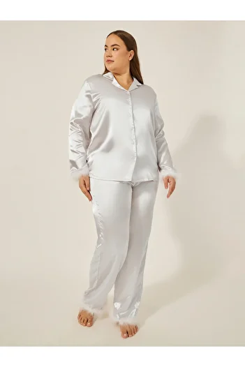 Styli FEATHER TRIM BUTTON THRU SHIRT and PJ SET