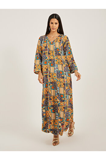 Maxim Creation By Styli Abstract Print V-Neck A-Line Jalabiya