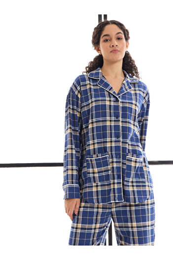 Sassafras By Styli Cotton Checked Lounge Shirt and Pants Set